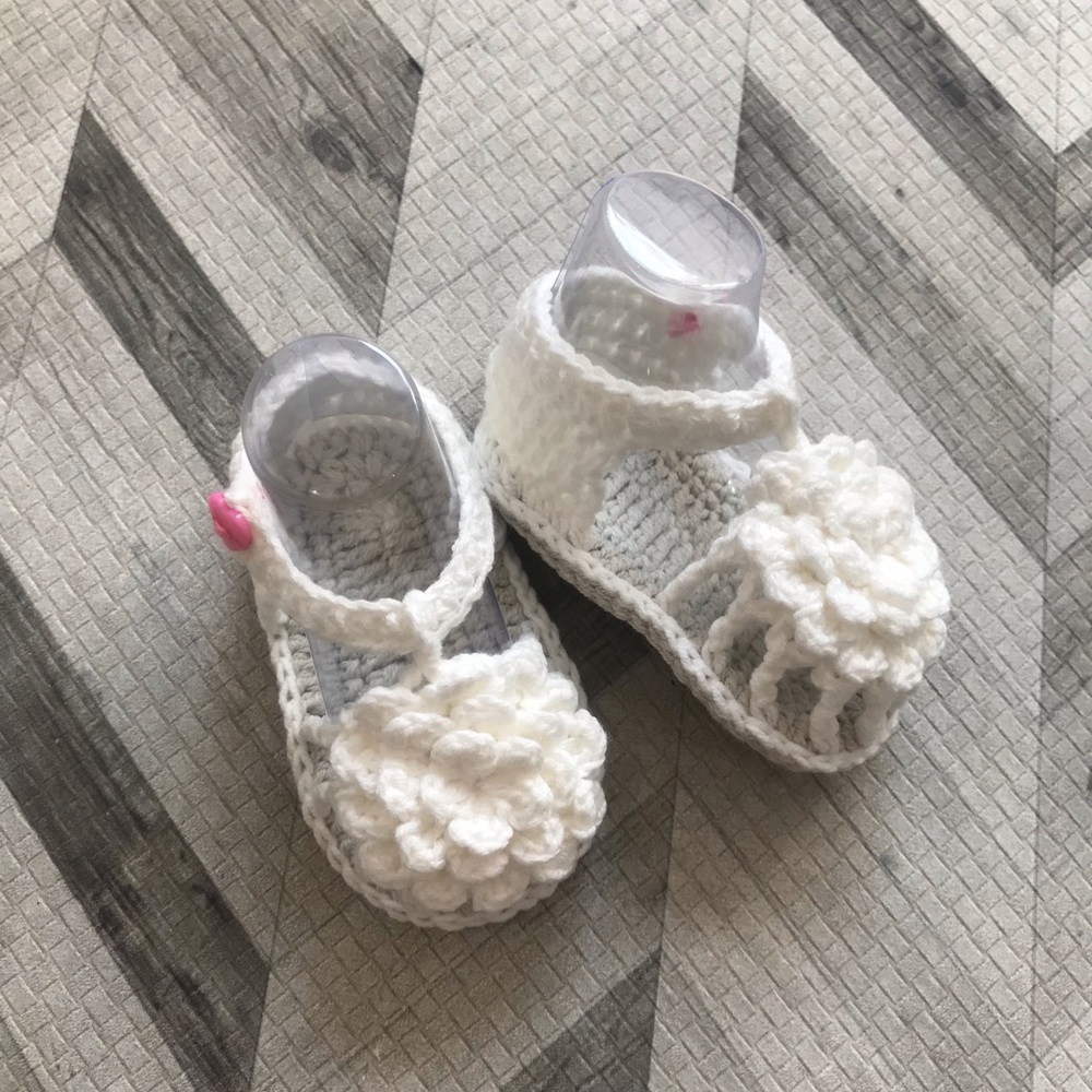 Brand New Knit Crochet Baby Girl Sandals Size 0-3 - Picture 2 of 8